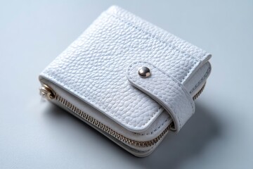 Elegant White Leather Wallet: Minimalist Zip-Around Design
