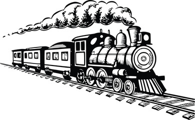 Old-fashioned steam locomotive train illustration, great for transport and travel design