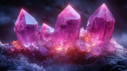 Purple-blue crystals emerge from a white stone in a stylized digital illustration, offering a clean and abstract visual aesthetic