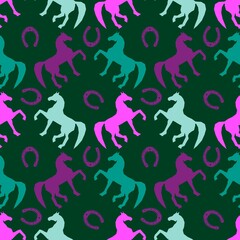 Naklejka premium Christmas animals seamless horse pattern for wrapping paper and fabrics