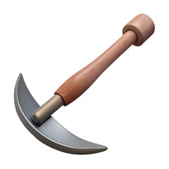 curved iron farming hoe attached to a wooden handle , medieval game 3d icon