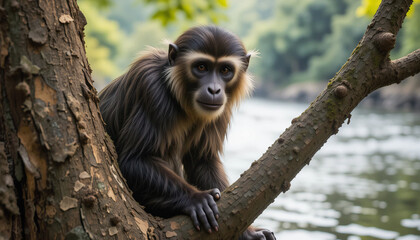 Obraz premium Proboscis monkey in a tree. IA generativa.
