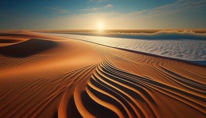 Naklejka premium Line drawn through a wide expanse of sand illustrating the concept of division