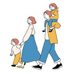 お出かけをする家族