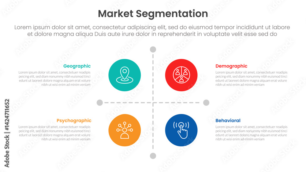 Poster market segmentation framework analysis infographic 4 point stage template with matrix structure with