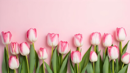 Fototapeta premium Pink and White Tulips on Pastel Background