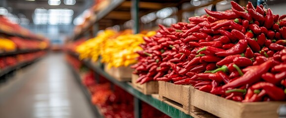 Fototapeta premium Authentic market and culinary-themed designs often feature sun-dried Mexican chili peppers, which are spicy red peppers hanging from a wooden stall