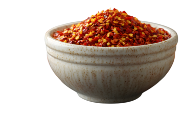 A bowl filled with vibrant red chili flakes perfect for culinary enthusiasts and spice lovers