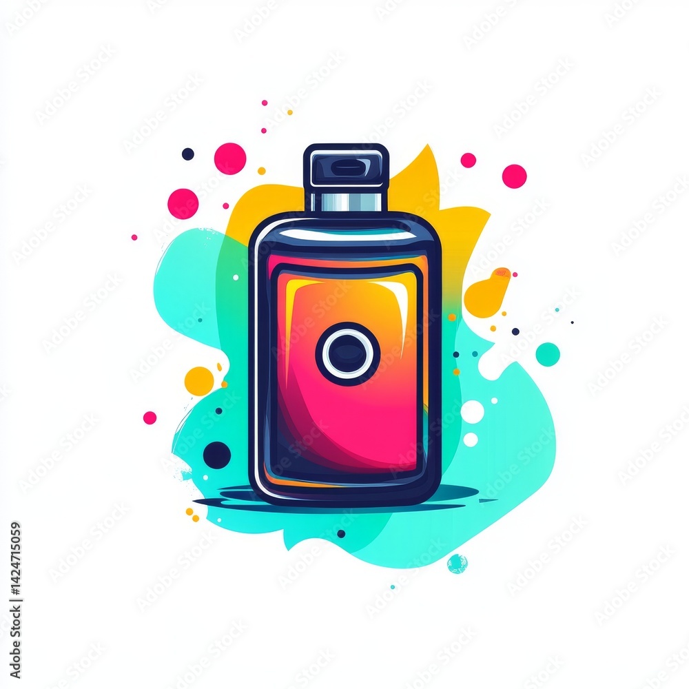 Poster a colorful battery icon symbolizing energy and power is set against a white background with availabl