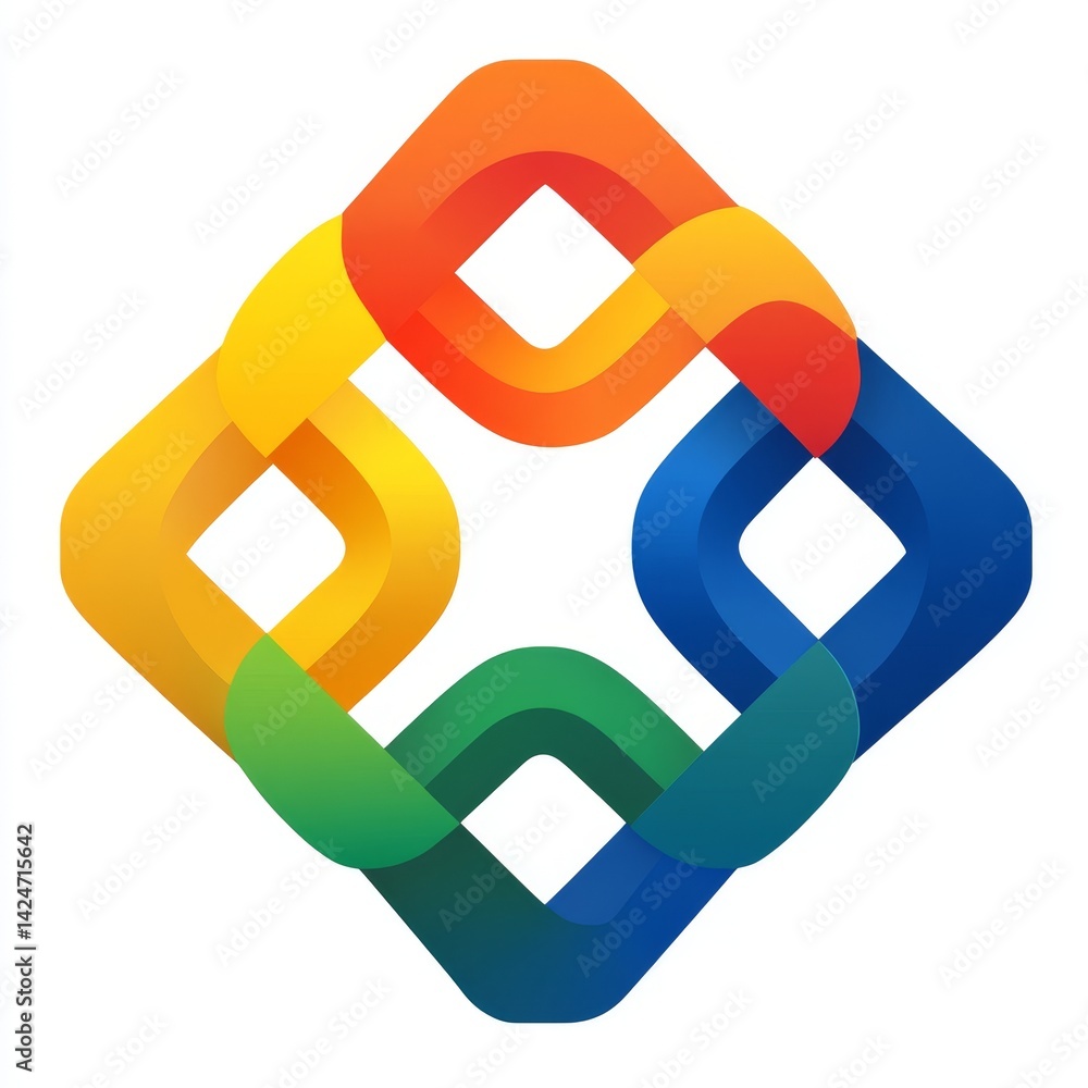 Poster colorful abstract lines intersect and connect within geometric shapes on white