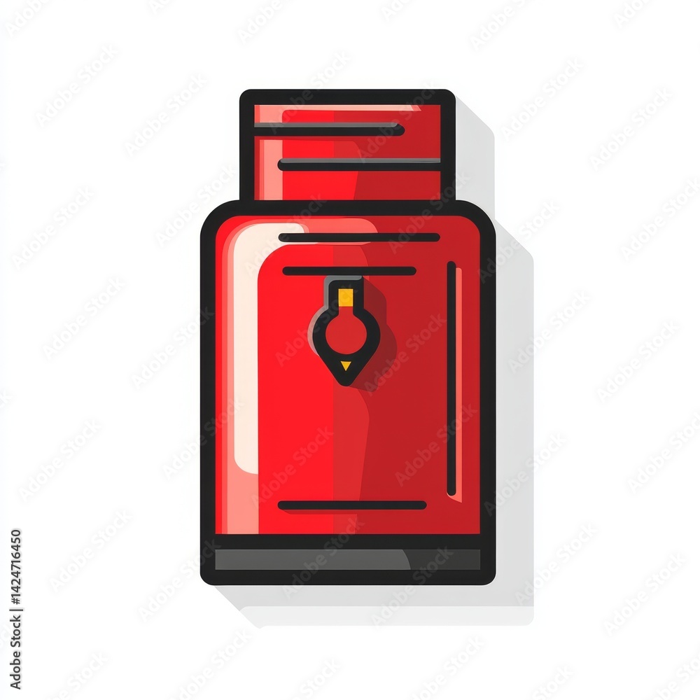 Poster flat red battery symbol on a white background, designed for straightforward use in graphics and web 