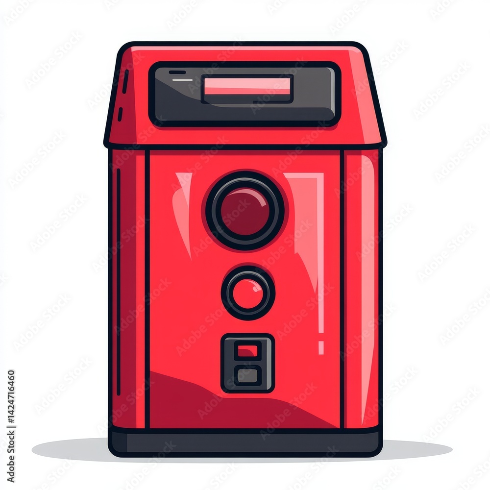 Poster the image features a flat red battery icon on a plain white background, created for simple graphic a