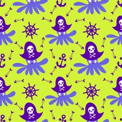 Summer ocean animals seamless cute octopus pattern for kids clothes print and wrapping paper for fabrics