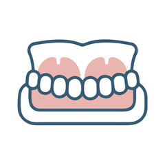 Illustration of dentures, false teeth, dental prosthetics care