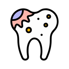 Decayed tooth illustration with cavities on black background