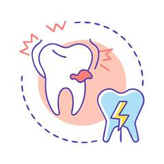 Tooth decay illustration with pain and damage signs