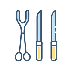 Vintage Kitchen Utensils - Knives and Tongs Vector Illustration