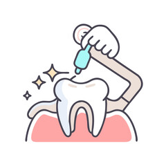 Dental Filling Illustration with Tooth and Cleaning Tool