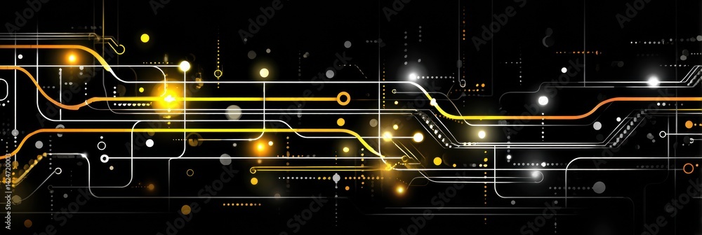 Poster oil pipeline outlines glow against black background in intricate digital design during nighttime
