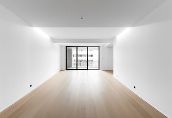 An empty room with white walls and wood floors.