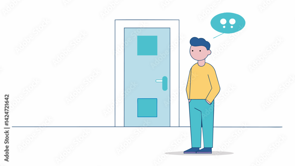 Poster a sketch of a person standing in front of a door with a sign reading ketamine clinic next to it and 