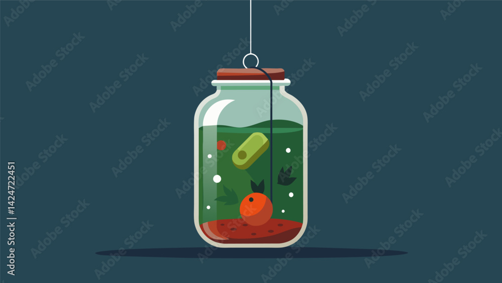 Aufkleber a glass jar filled with pickled vegetables labeled the pickled pendulum of fear with a tiny pendulum