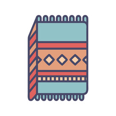 Folded illustrated rug with geometric pattern on black background