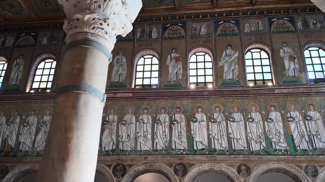 Ancient Christian Mosaics in an old church or Basilica in Ravenna Italy