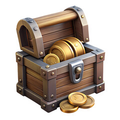 reinforced wooden chest slightly open, medieval game 3d icon
