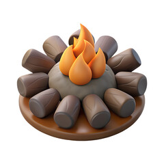 rustic 3d campfire consisting of round stones,, medieval game 3d icon