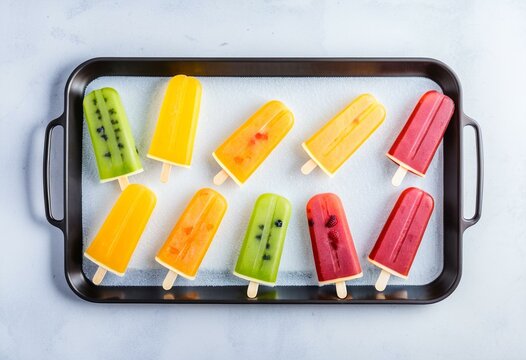 A tray of popsicles sitting on top of a table.