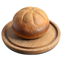 rustic round loaf of bread sitting on a wooden table , medieval game 3d icon