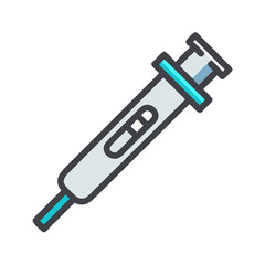 Syringe icon on black background: vaccination and healthcare
