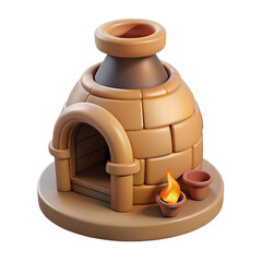 small medieval clay furnace with a fire hole , medieval game 3d icon