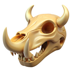 3D boar skull with tusks and cracked texture, aged in yellowed bone hues , medieval game 3d icon