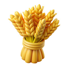 A tied bundle of golden-yellow wheat stalks with visible grain heads, bundled with rope , medieval game 3d icon