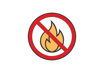 No Fire flame icon crossed in red circle Burn sign isolated on silhouette Vector