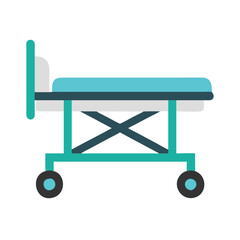 Medical stretcher cartoon icon with wheels on black