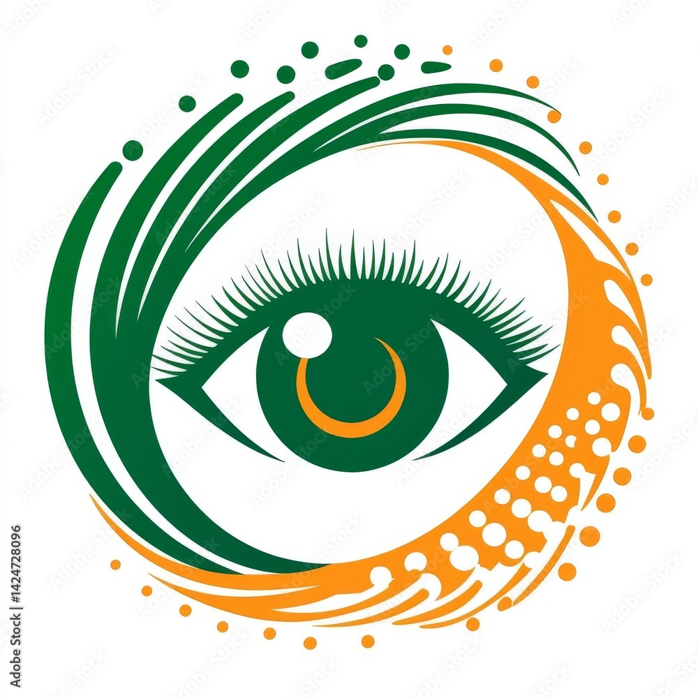 Poster the advanced eye scan icon features a minimalist aesthetic and a color scheme of green and orange