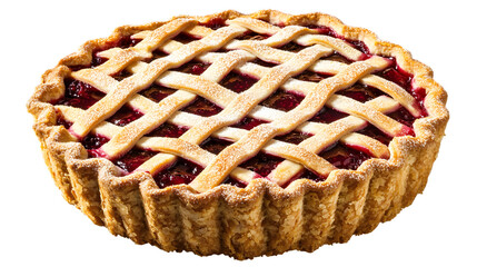 A classic linzer torte with strawberry tart on white background 