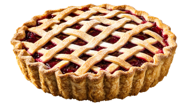 A classic linzer torte with strawberry tart on white background 
