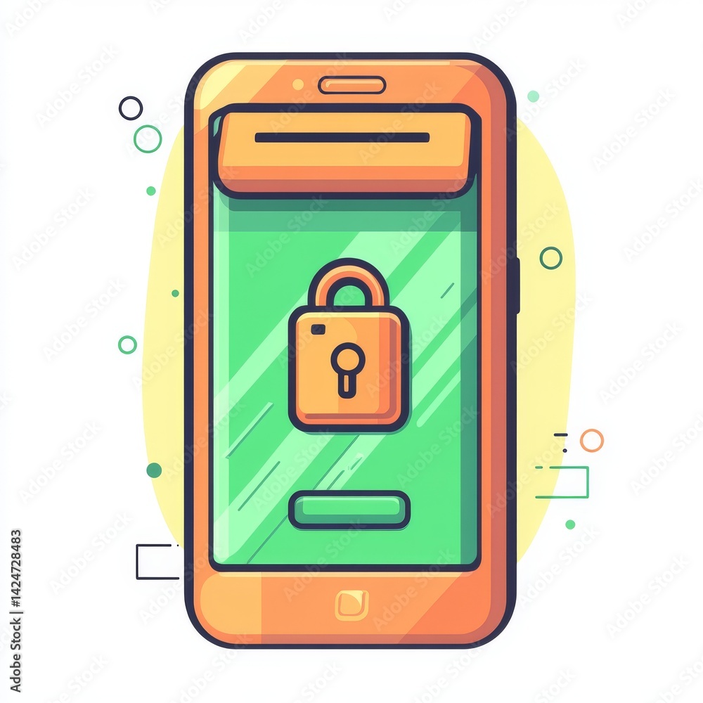 Poster the icon for a fingerprint lock on a smartphone is designed in a minimalist style