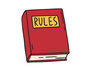 cartoon rule book icon doodle hand drawn. Outline colorful red rules book line drawing clipart symbol