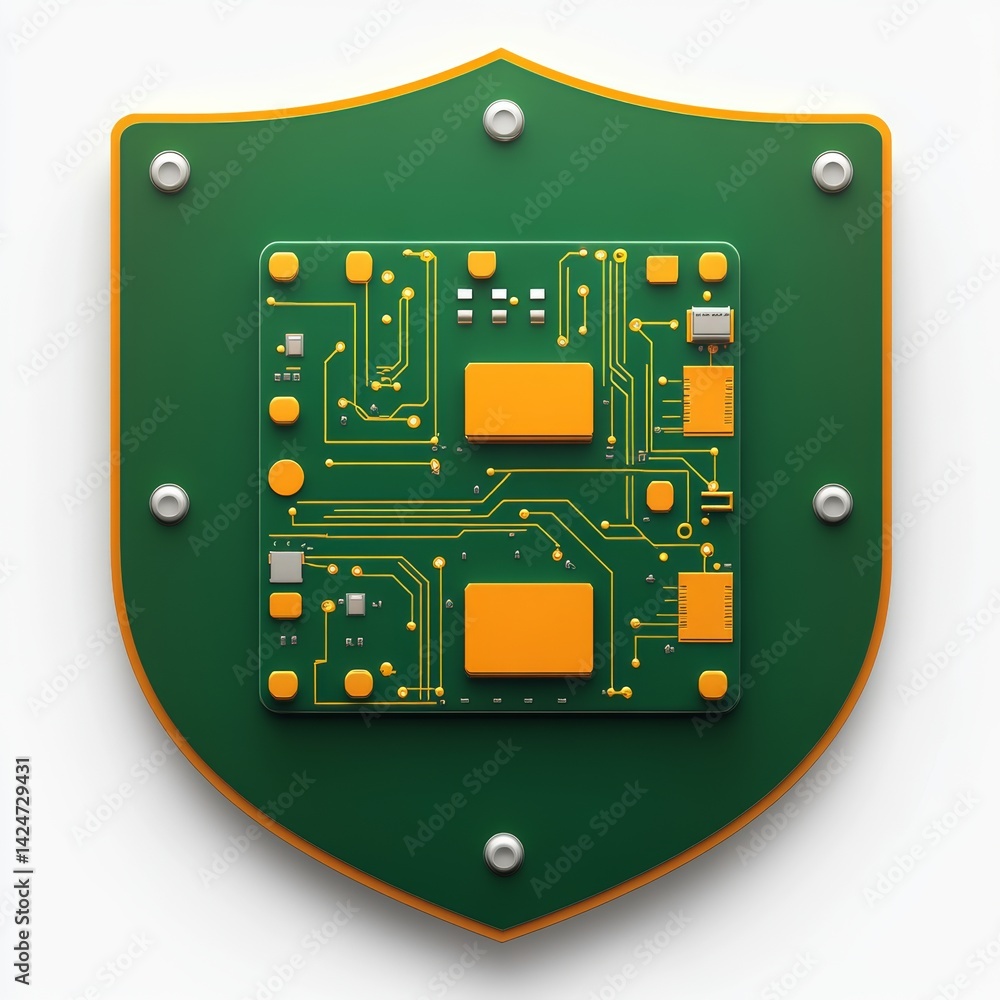 Aufkleber a white background serves as the setting for a modern shield icon adorned with a circuit pattern