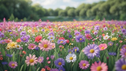 Naklejka premium A vibrant field of ai generated flowers