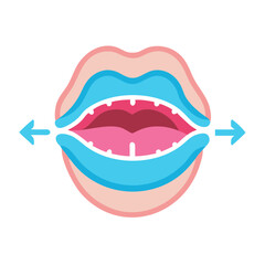Stretched colorful lips with blue lipstick and arrow