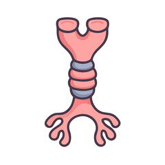 Cute Trachea and Bronchi Cartoon Illustration on Black