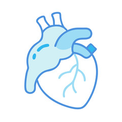 Light Blue Human Heart Illustration on Black Background