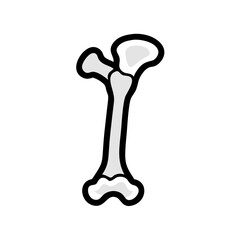 Femur bone illustration on black background, medical, skeletal