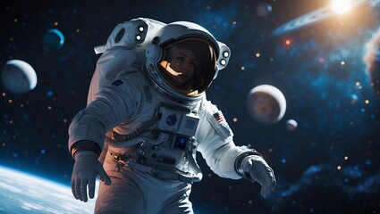 Astronaut journeying through the mysteries of deep space